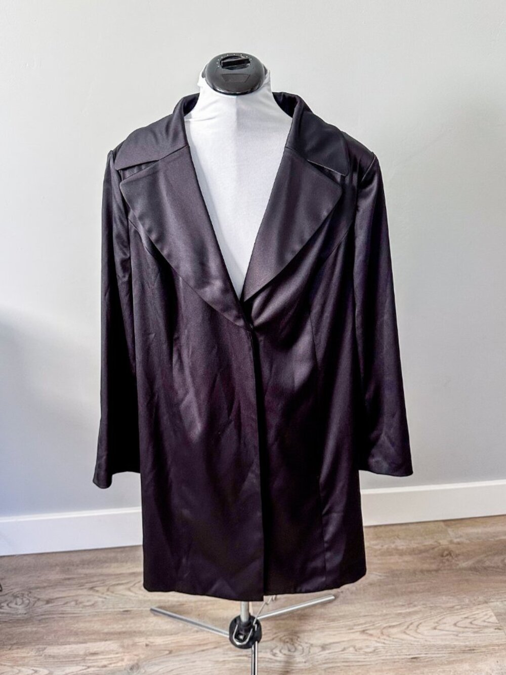 Lane Bryant Black Satin Long Peacoat